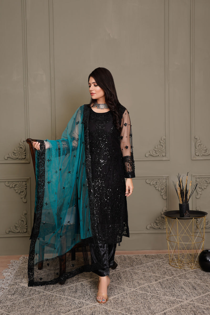 Queen Libas Black D1 Part Wear -Readymade Pakistani Suits UK
