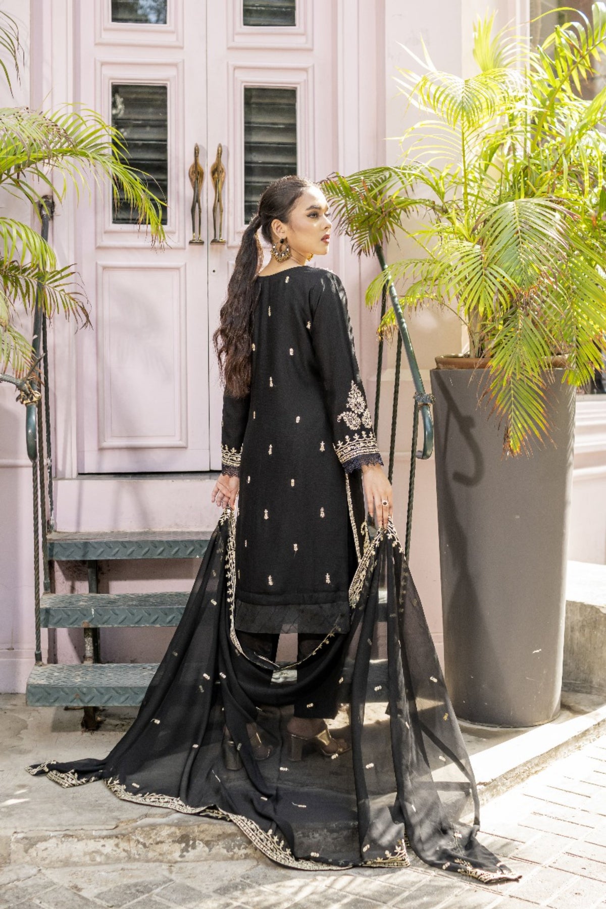 Queen Libas Black Glaze - Chiffon Ready Made Suit -Readymade Pakistani Suits UK